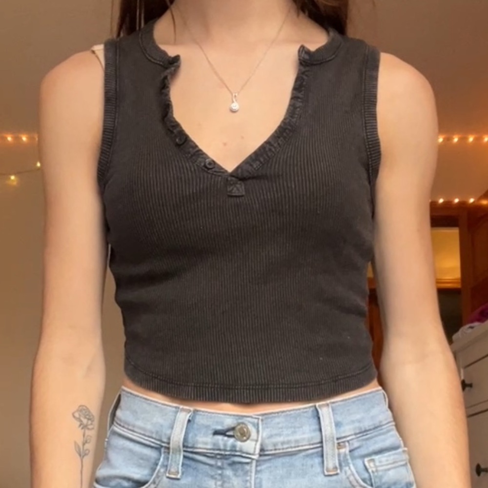 Garage Charcoal Ribbed Tank Top